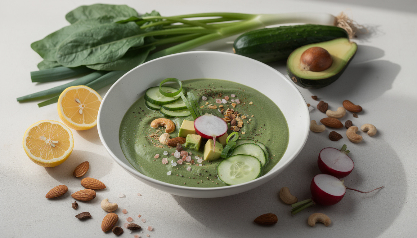 Рецепт сыроедческого щавелевого супа с зеленым луком