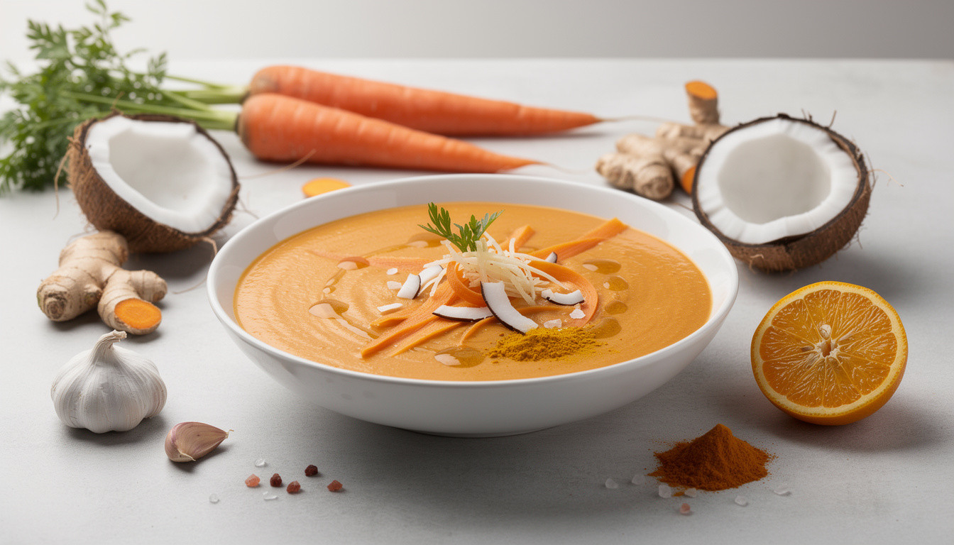Рецепт сыроедческого морковно-имбирного супа с кокосом