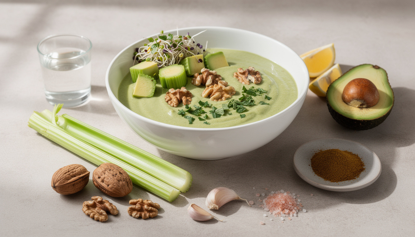 Рецепт сыроедческого супа из сельдерея с грецкими орехами