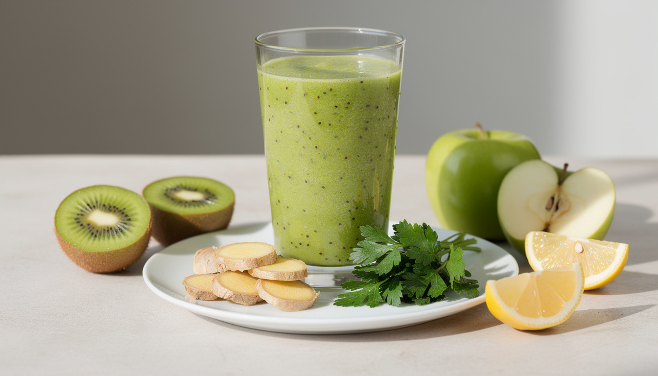 Рецепт сыроедческого киви-яблочного фрэша с петрушкой: живая энергия - сыроедческий рецепт