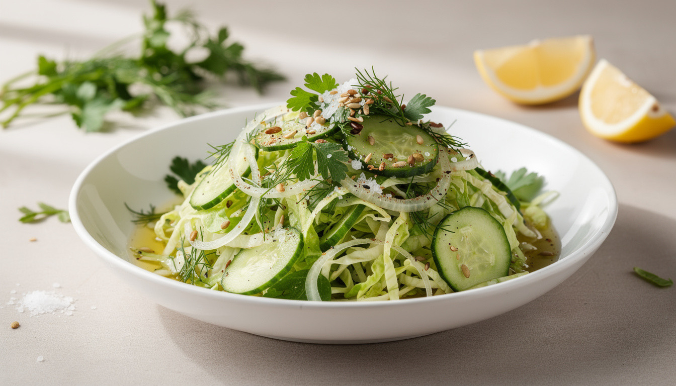 Сыроедческий салат из молодой капусты с огурцом и зеленью - сыроедческий рецепт