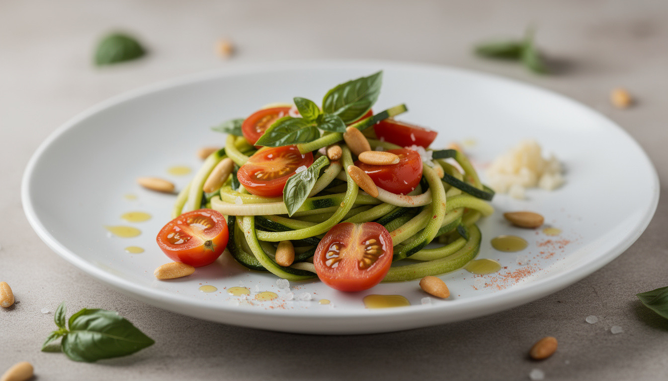 Рецепт сыроедческого спагетти из кабачка с кедровыми орешками - сыроедческий рецепт