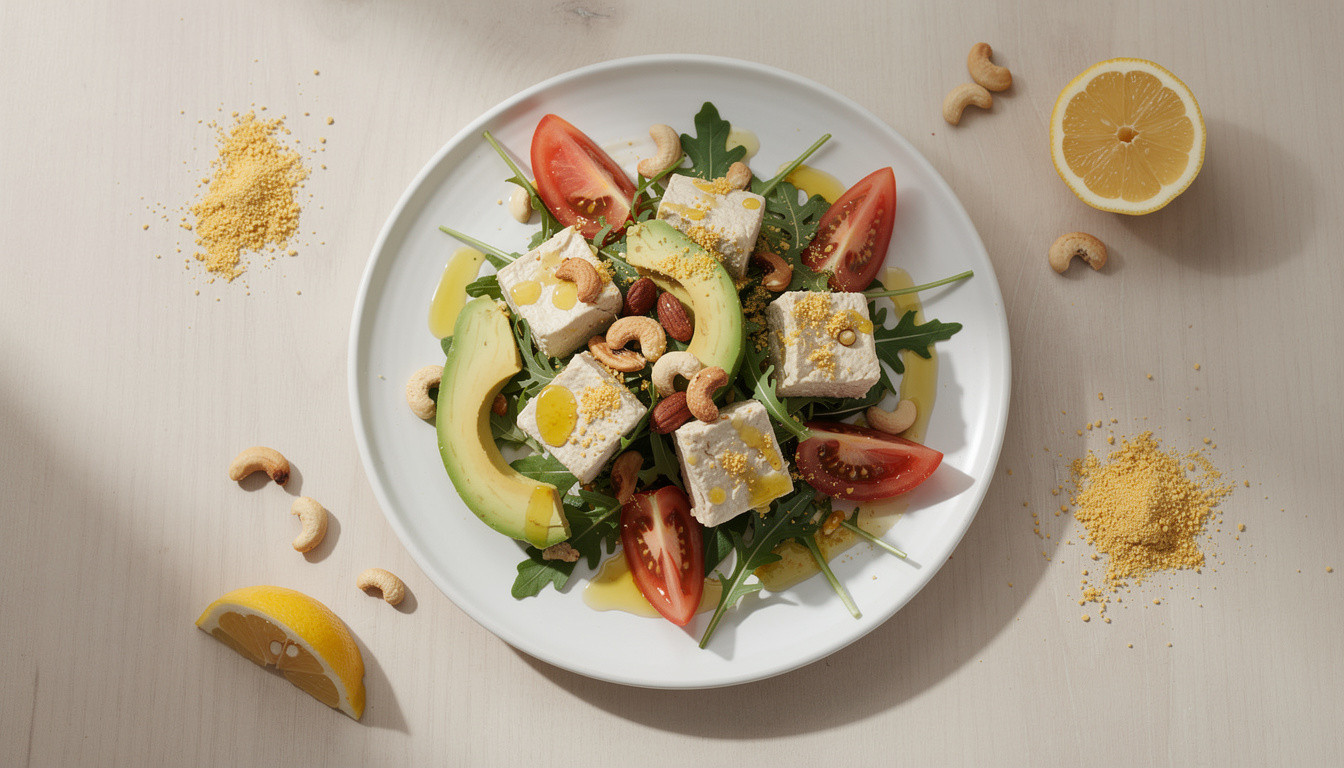 Сыроедческий салат с рукколой и ферментированным сыром из кешью - сыроедческий рецепт