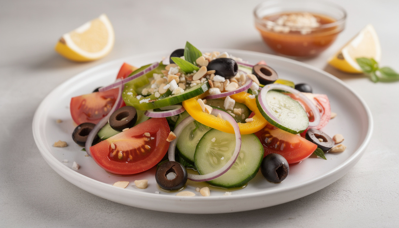 Сыроедческий Греческий салат: рецепт живой кухни с миндальной фетой - сыроедческий рецепт