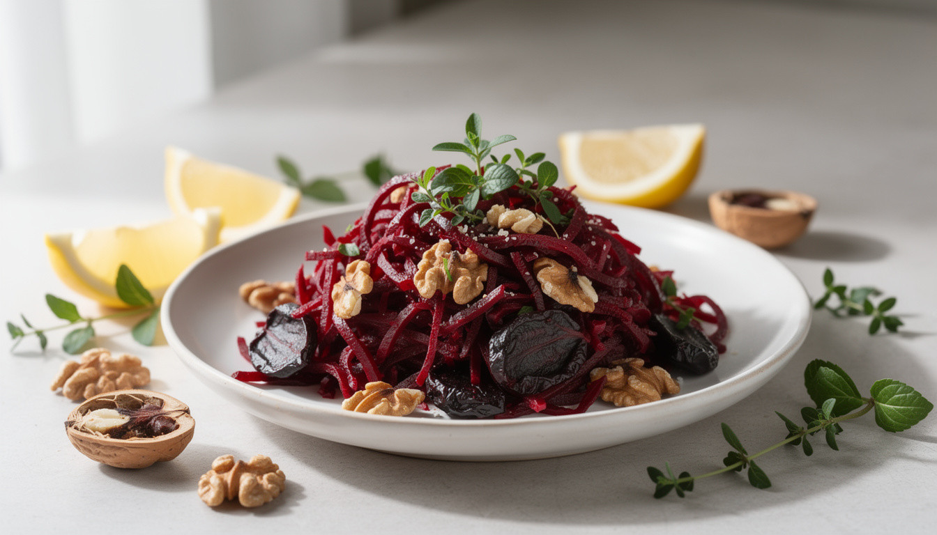 Сыроедческий салат из свеклы с грецким орехом и черносливом: живой рецепт - сыроедческий рецепт
