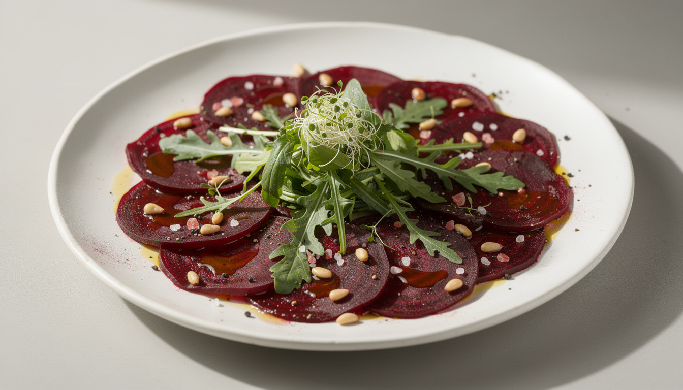 Свекольный карпаччо с рукколой: сыроедческий рецепт живой кухни - сыроедческий рецепт