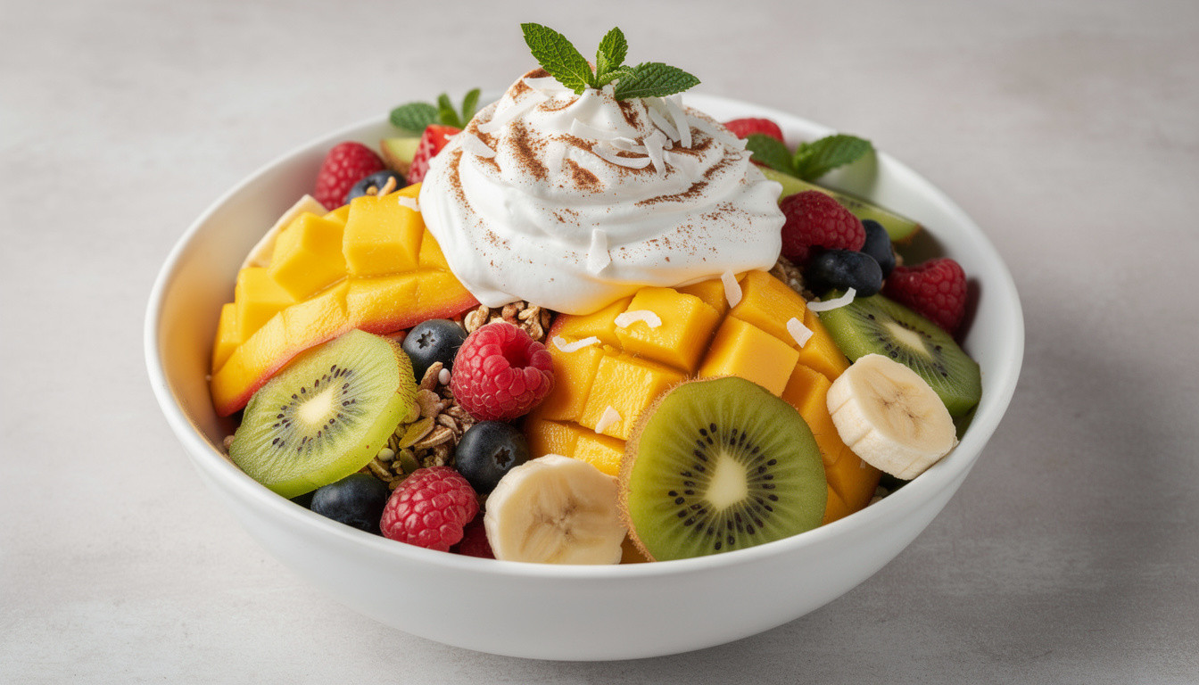 Сыроедческий фруктовый салат с домашними кокосовыми сливками - сыроедческий рецепт