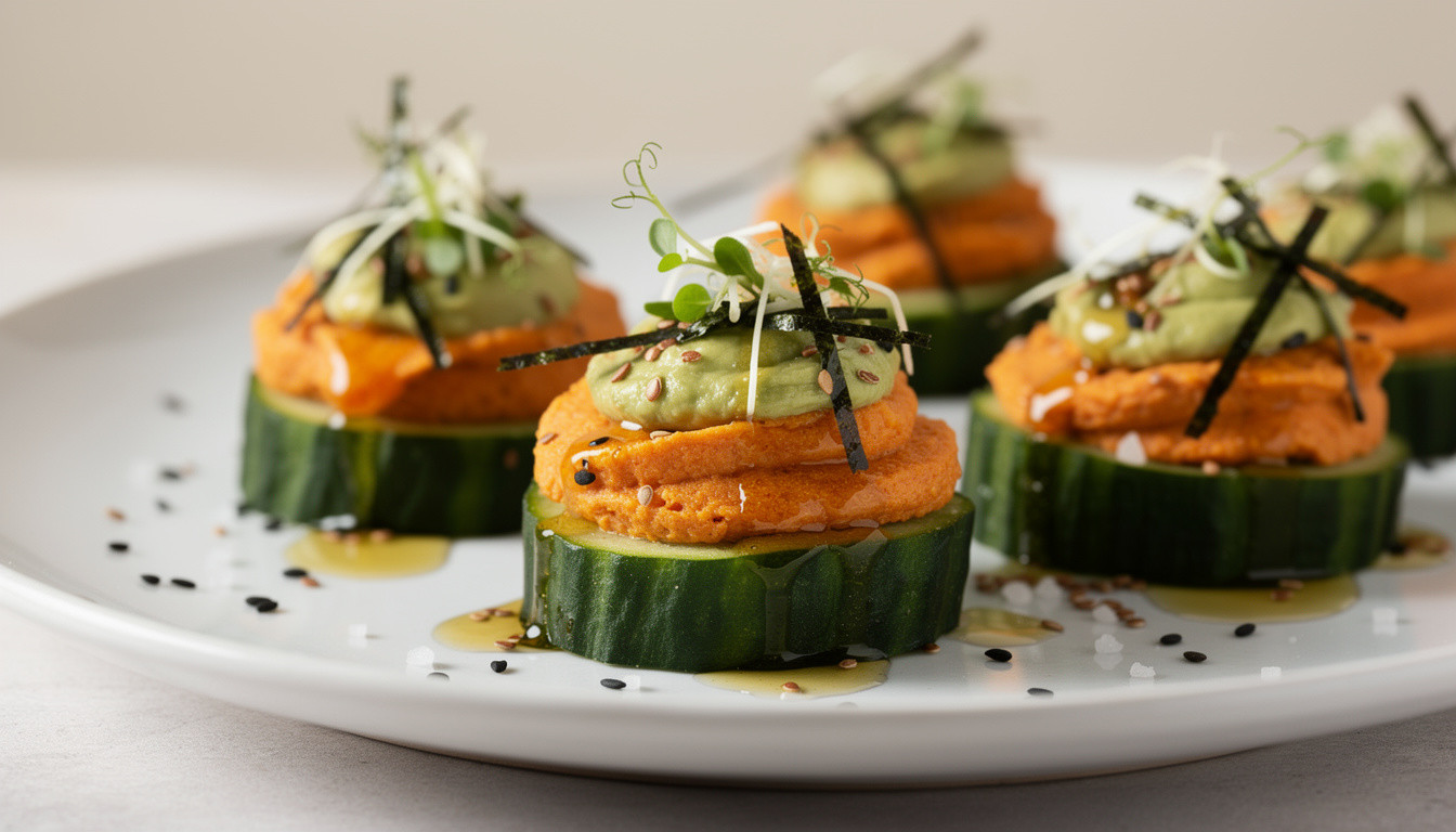 Сыроедческие канапе из огурца с морковной икрой и авокадо - сыроедческий рецепт