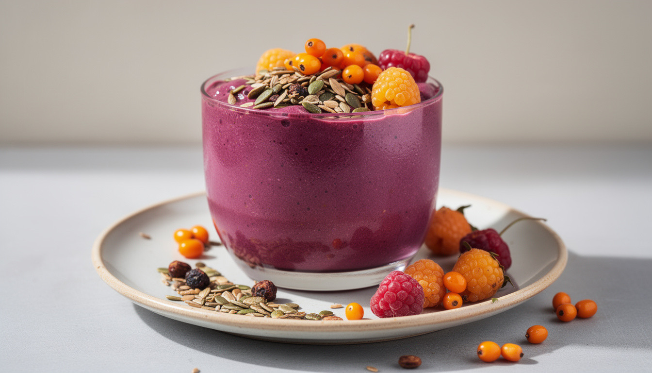 Рецепт сыроедческого ягодного смузи с облепихой и бананом - сыроедческий рецепт