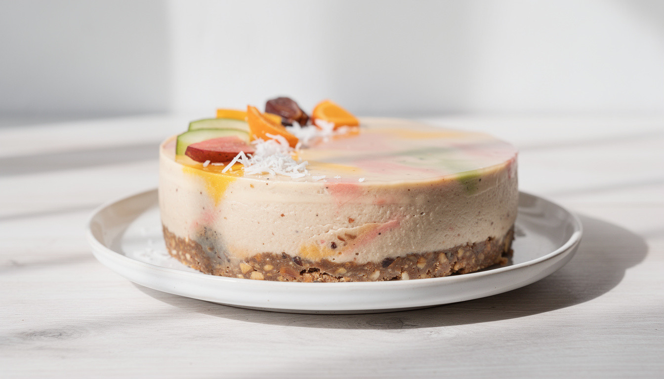 Рецепт сыроедческого торта «Тропический бриз: Манго и Маракуйя»