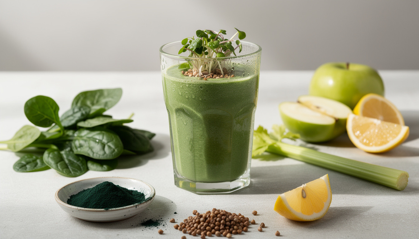 Изумрудный детокс-смузи с проростками гречки: сыроедческий рецепт