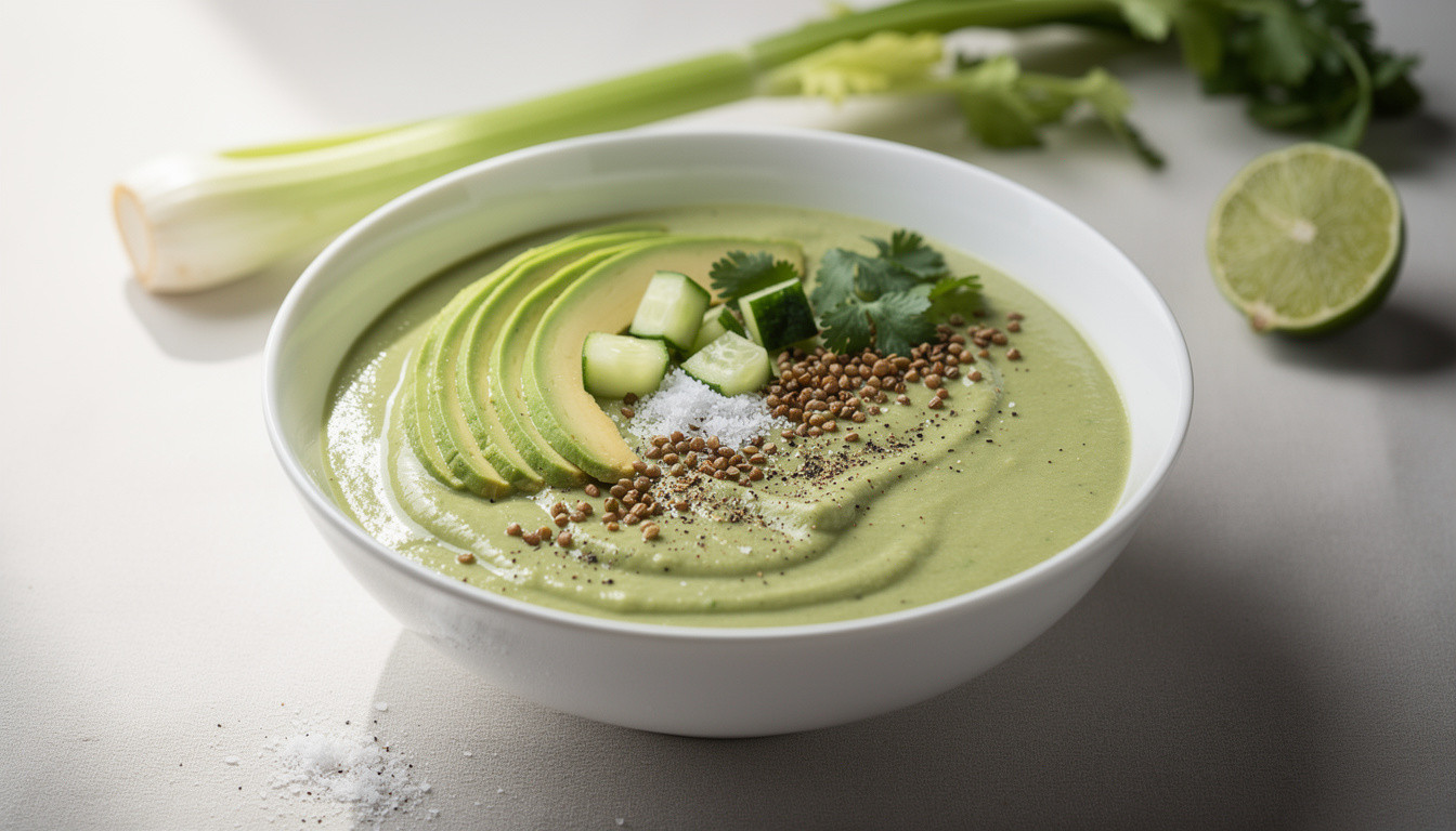 Пряный сыроедческий крем-суп из авокадо и сельдерея