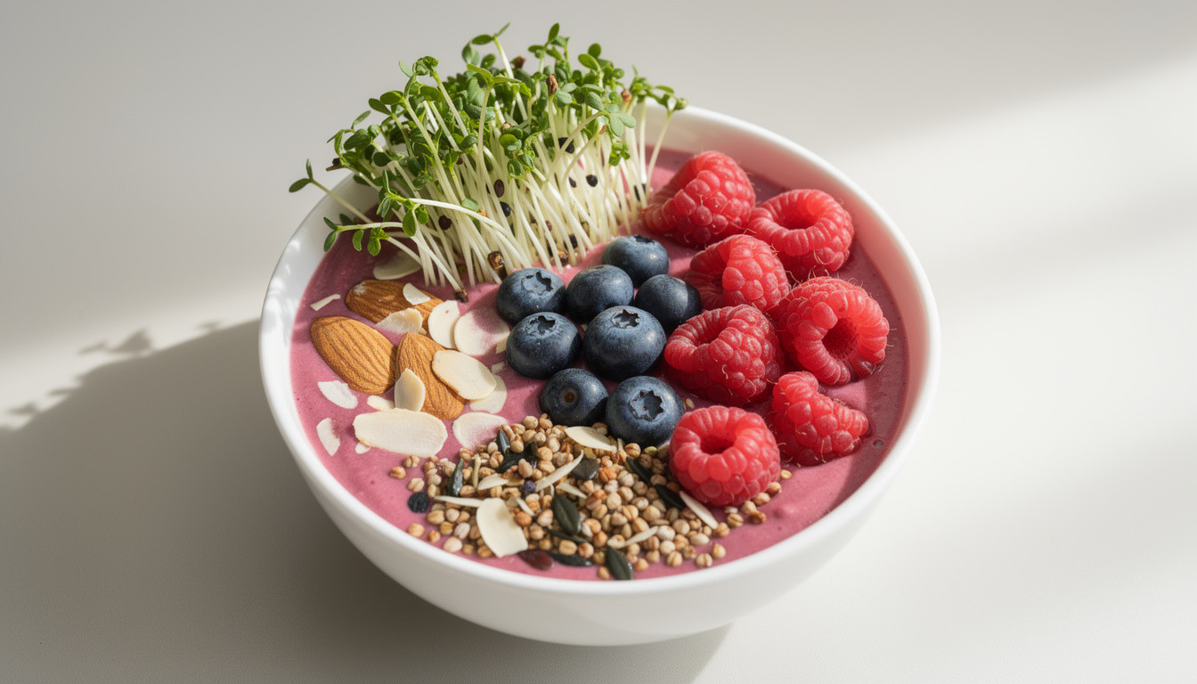 Ягодный смузи-боул с пророщенной зеленой гречкой: рецепт сыроедения